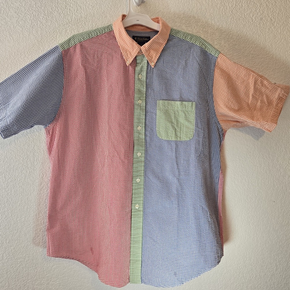 brooks brothers seersucker Multi Color xl Button-up Shirt Mens‎ colorblock
